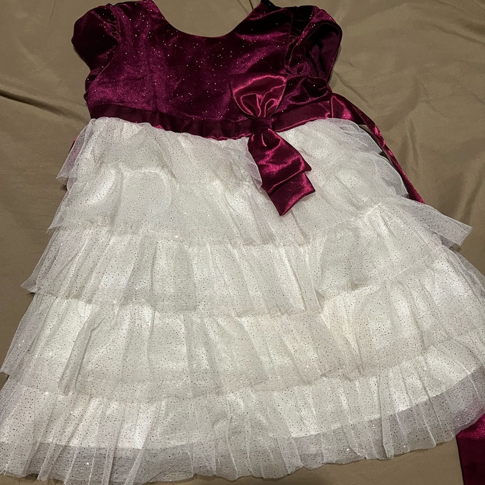 Jona Michelle Burgundy and White Ruffled Dress 3T